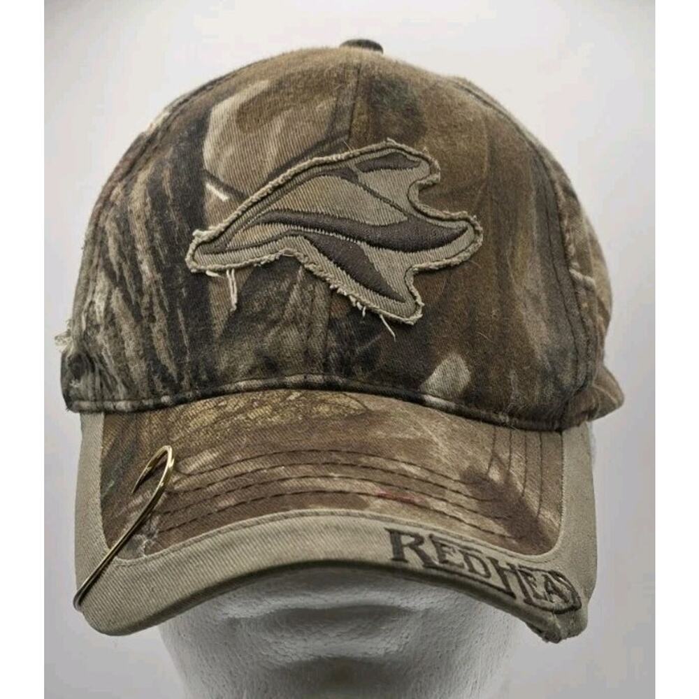 RedHead Camouflage Distressed Hunting Strapback Cap Hat Fishing Hook Psalm 46:5